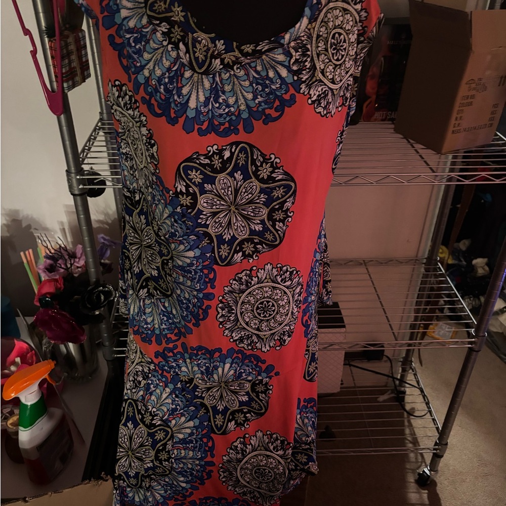 Vibrant Pink and Blue Patterned Dress